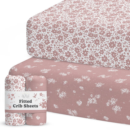 Crib Sheets Neutral - Fitted Baby Crib Sheets Bed for Girl Boy - 2 Pack Standard & Toddler Mattress (Antique Rose)