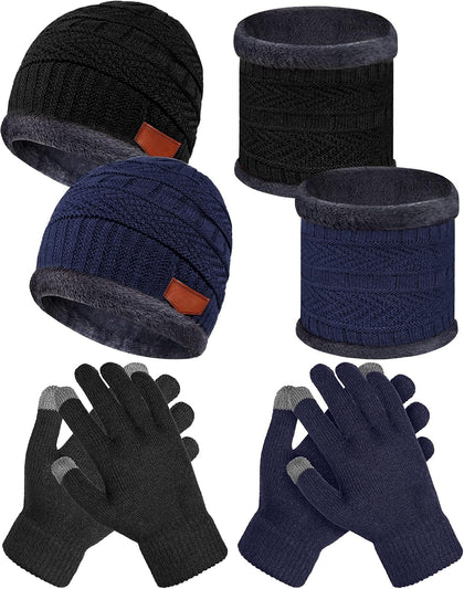 6 Pcs Kids Winter Hat Scarf Touchscreen Gloves | Toddler Knitted Cap Beanie, Neck Warmer, Mitten, for 5-14 Years Boys