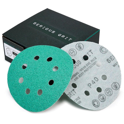 5-Inch 8-Hole P40 Grit Sanding Discs - 25 Pack Box | Fits 5" Random Orbital Sanders - Heavy-Duty Hook & Loop Wet/Dry