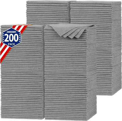 Shop Towels, Pack of 200, Grey Microfiber Cleaning Cloth Bulk, Microfiber Towels for Cars, All-Purpose Absorbent