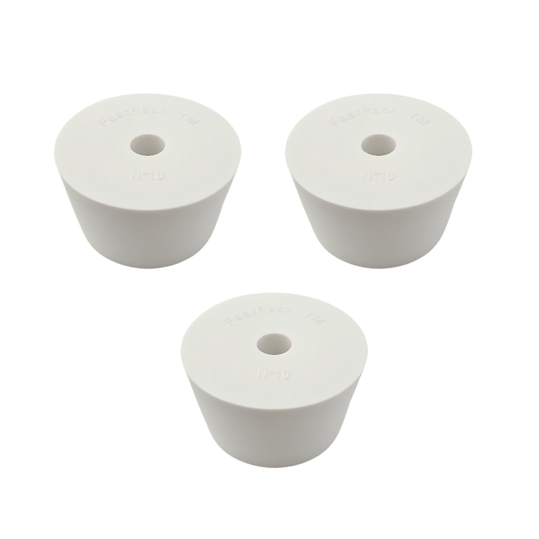 Drilled Rubber Stopper (#10-3 Pieces) | Solid Rubber Stopper Bungs for use with Fermentation Airlock | Durable Carboy
