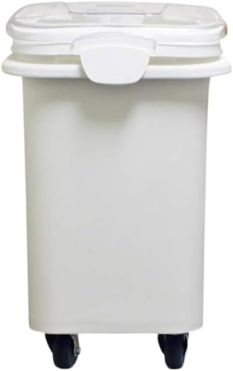 27 Gallon Shelf Ingredient Bin (430 Cups) White with Clear Sliding Lid Casters & Measuring Scoop- Plastic Kitchen