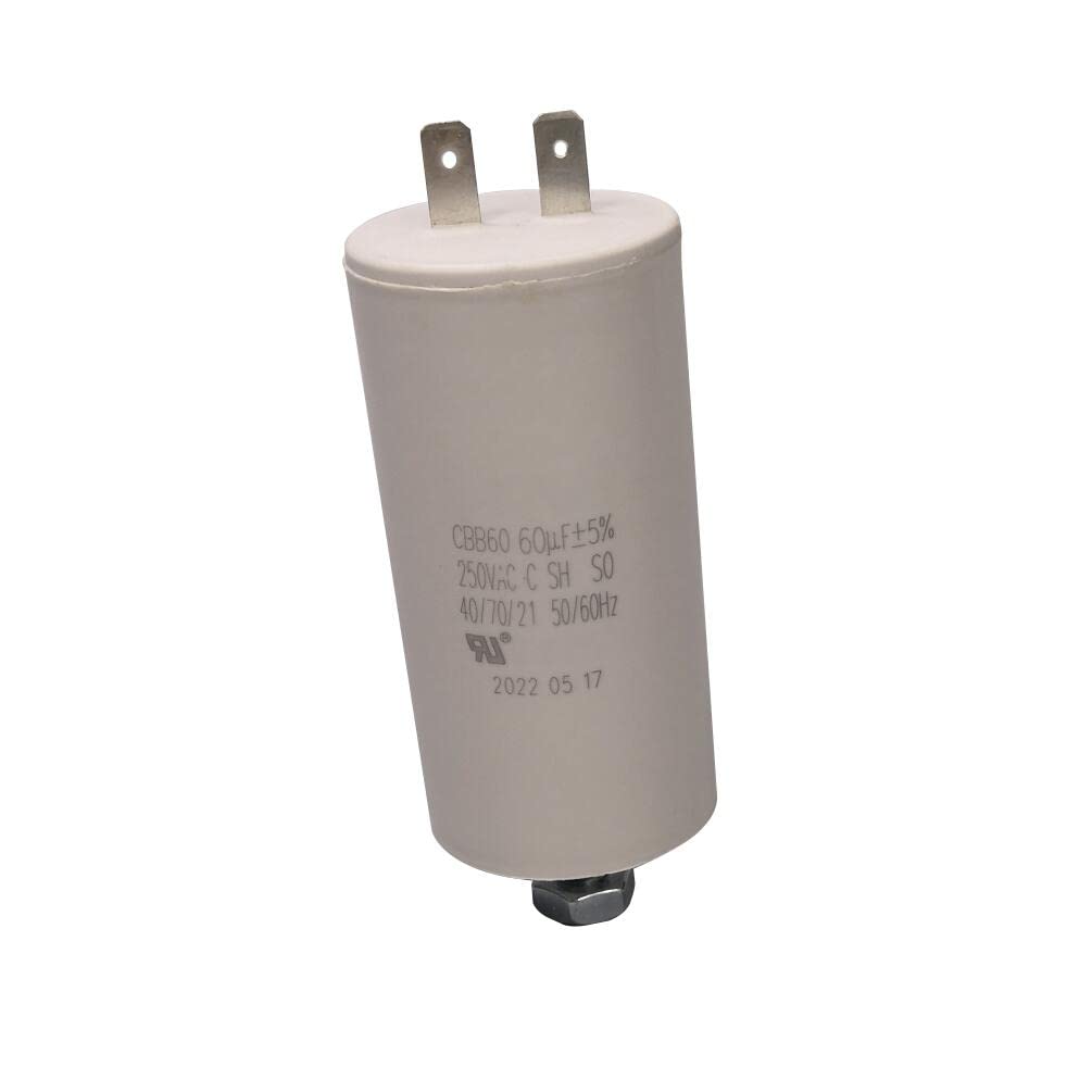 Motor Run Capacitor 250VAC CBB60 60uF 60MFD 250V AC 60 uF MFD White 43x84mm 40/70/21 W/Fixing Stud UL Cap