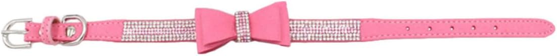 Pink Rhinestone Bowknot PET Collar, Adjustable Microfiber Dog