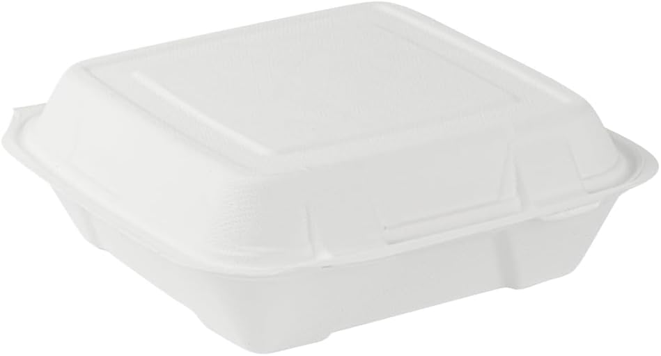 No PFAS Added 32 oz Bagasse Clamshell Containers, 100 Ct