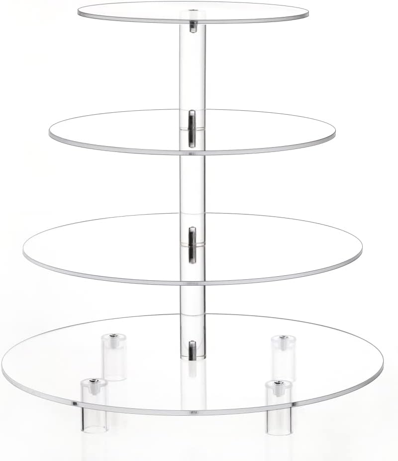 14'' Width XL Large Cupcake Stand 4 Tiered Acrylic Glass Round Cake Stand