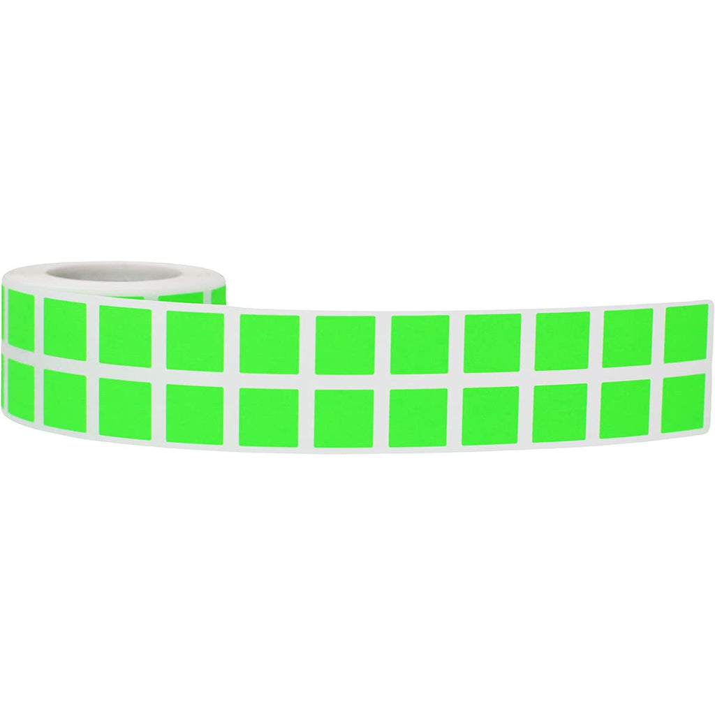 Fluorescent Green 1/2" Inch Square Adhesive Labels 1,000 Color Coding Dot Stickers for Efficient Inventory