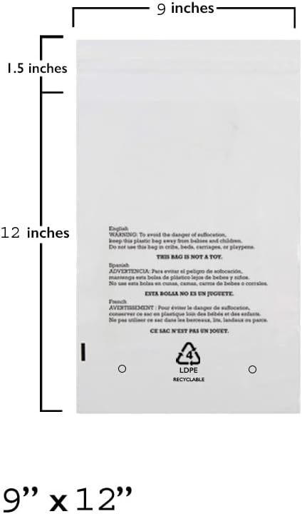 AwePackage Resealable Clear Poly Bags with 3 Language Suffocation Warning for Clothes Hats FBA (100, 9X12)