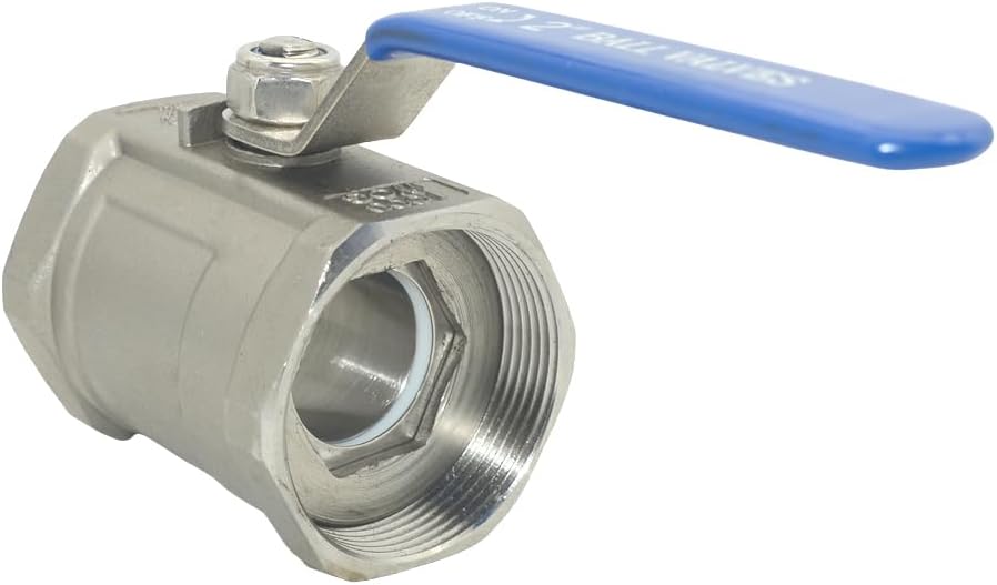 VARMHUS 2" Stainless Steel 304 Ball Valve 1Pc Type NPT Female Threaded with Heavy Duty Blue Vinyl Insulation Handle,CF8M Ristricted Flow,1000 WOG (2")