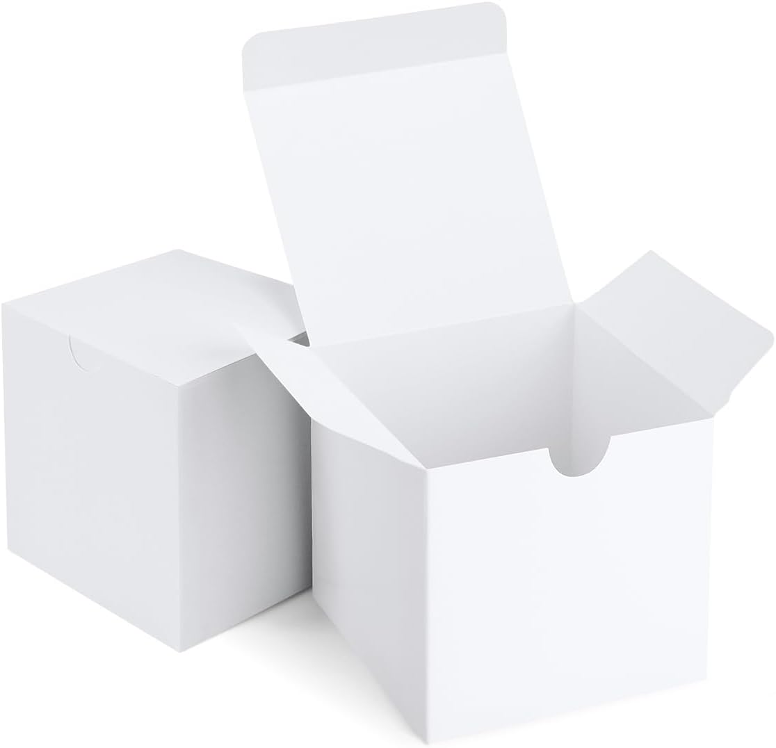 Gift Boxes 4x4x4 50 Pack White Kraft Paper Box with Lids