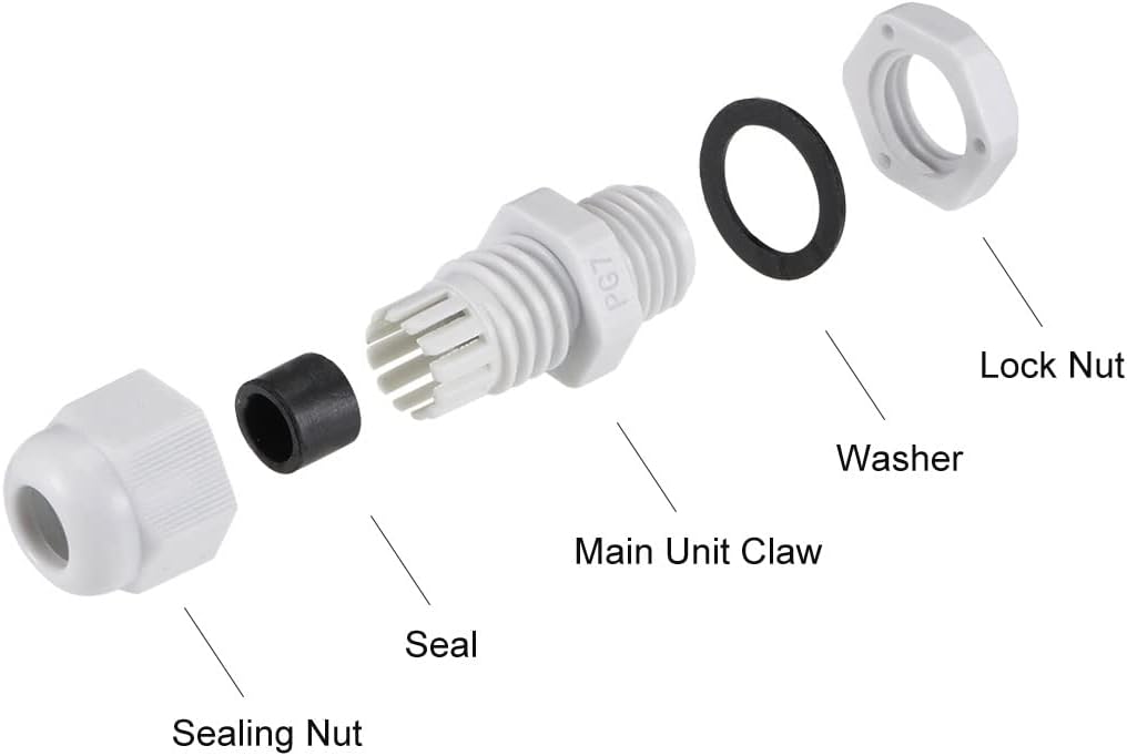 uxcell 10Pcs PG7 Cable Gland 2mm-5mm Wire Hole Waterproof Nylon Joint Adjustable Locknut with Washer White