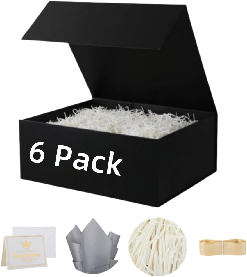 6 Pcs Black Gift Box 9.5x6x3 Inch with Magnetic Lid