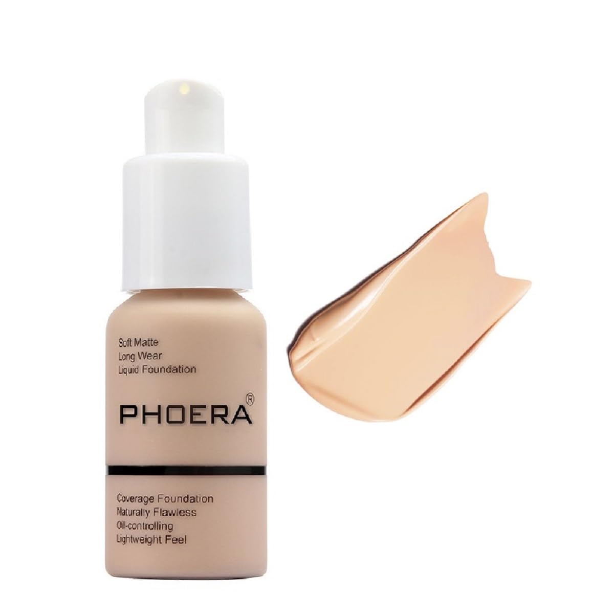 PHOERA Foundation, Flawless Soft Matte Liquid Foundation 24 HR Oil Control Concealer Foundation Makeup. (1 Pcs-102