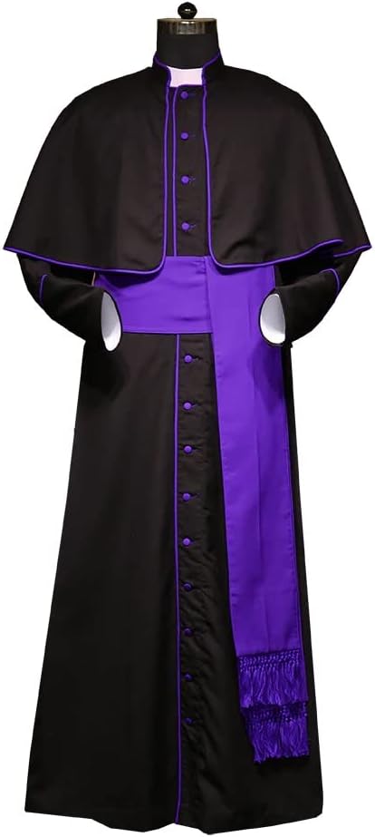 Men's Roman Cassock Robe WithTrim Clergy Pulpit Long Cassock Church Uniform Catholic Robe Coaplay Costume Size-(S-6XL)