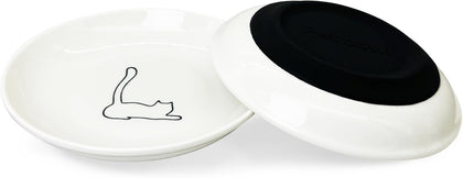 2PCS Cat Food Bowl,6" Ceramic Cat Dishes with Silicone Bottom Shallow Whisker Fatigue Kitten Plates Set for Indoor