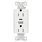 Eaton Combination USB Type A and C Charger, 15A 5-15R Receptacle, White, USB, Two-Pole, Three-Wire, Tamper Resistant