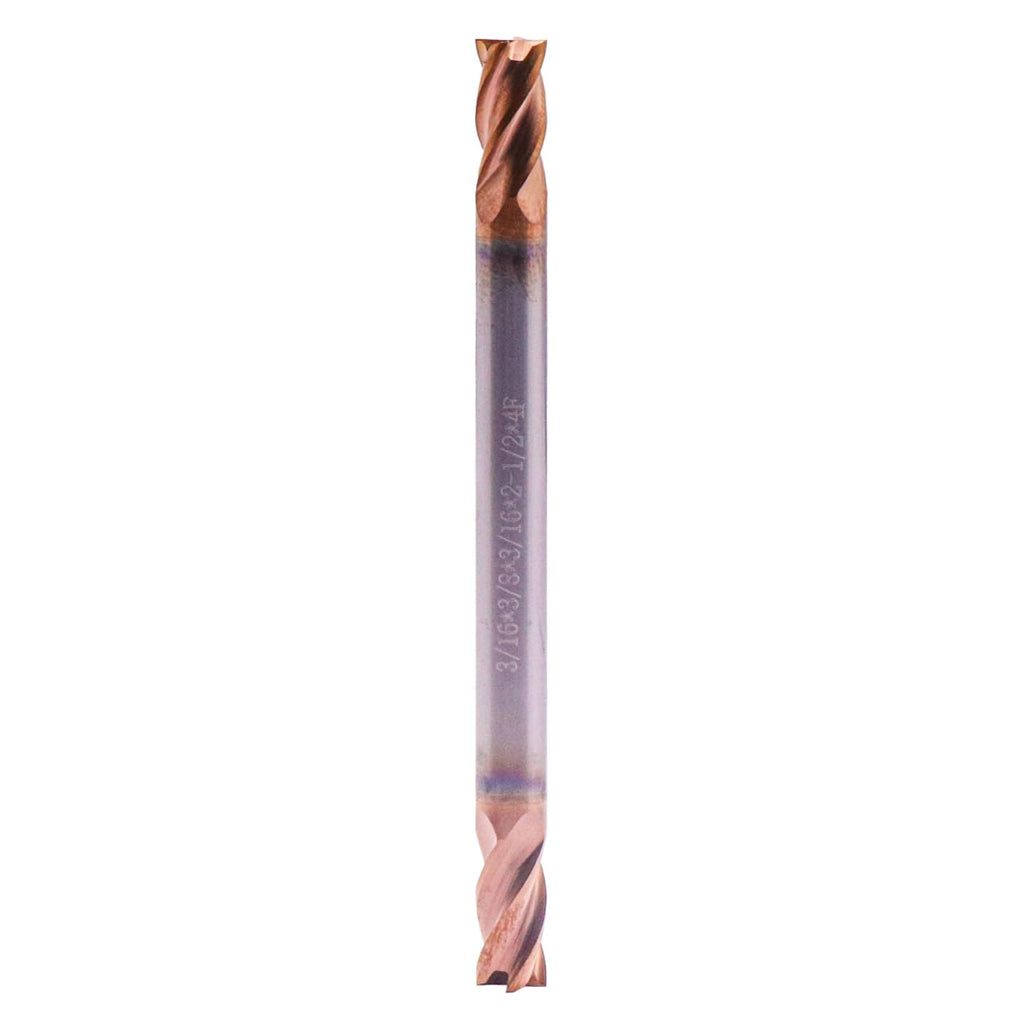 5 Pack 3/16" 4 Flute Double End Solid Carbide Square End Mill, TiSiN Coated