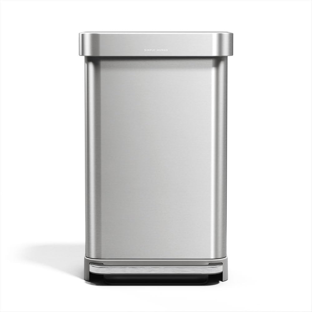 Rectangular Step Can, 45L / 12 Gallon Kitchen Trash Can, Liner Rim System, Liner Pocket, 150,000-Step Pedal, Lid Shox