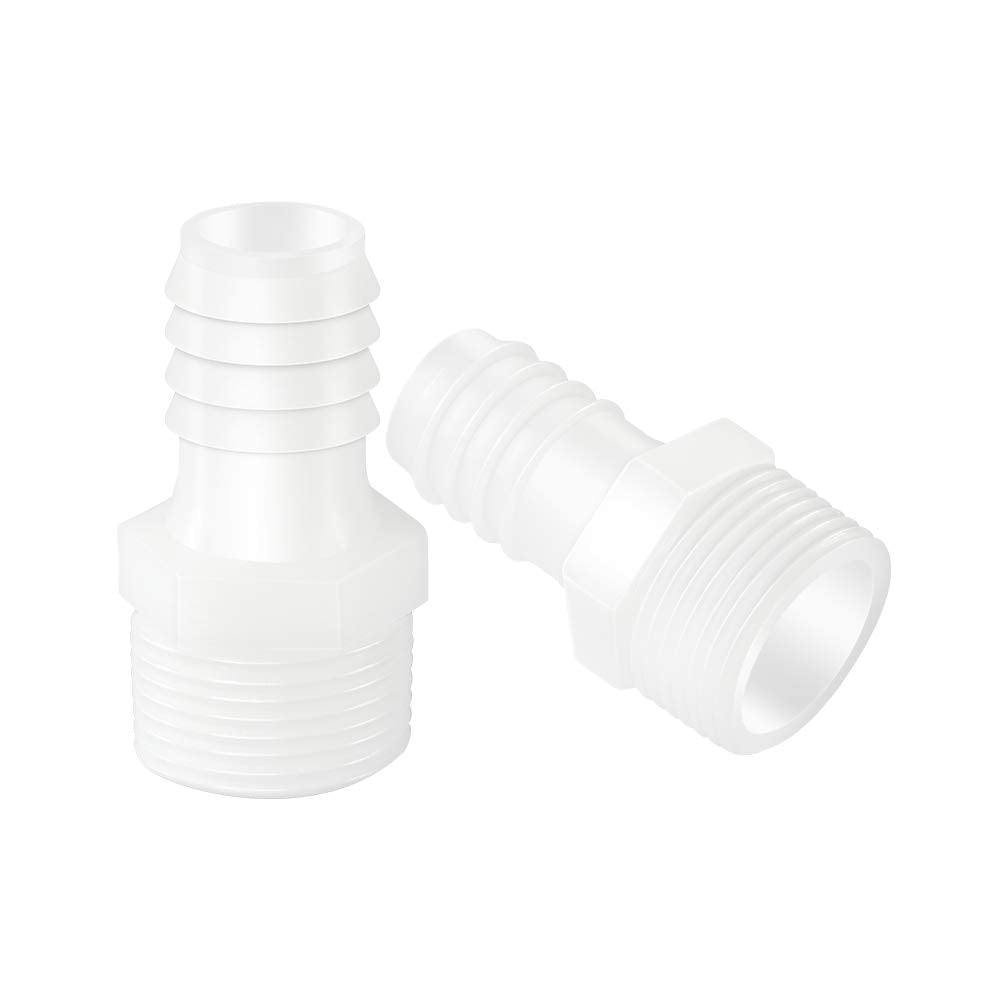 Quickun Plastic Hose Barb Fitting, 5/8" Barb to 3/4" Male Thread White Adapter Union Fitting (Pack of 5)