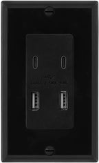Maxxima USB Receptacle Outlet, 4.8A USB C/A USB Charging Ports, Black