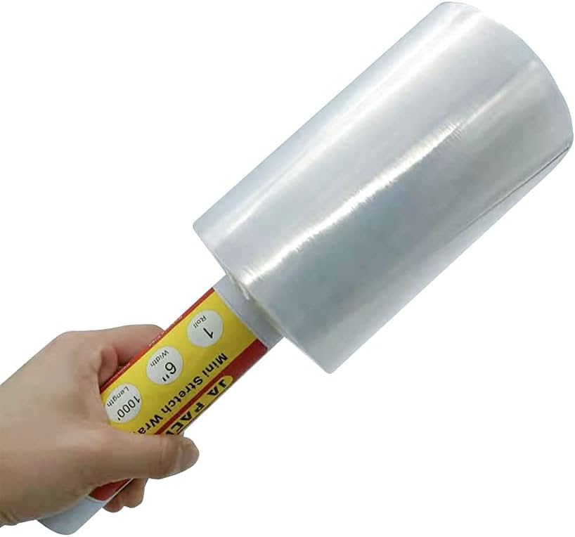 Stretch Wrap Clear Plastic Wrap Roll 6 inch X 1000Ft 80 Guage Industrial Mini Stretch Wrap Film with Handle for