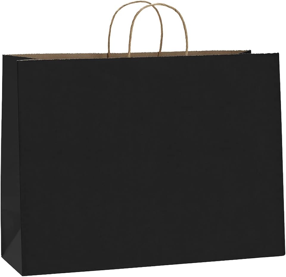 Kraft Paper Bags with Handles 16x6x12 Inch Black 50 Pack Bulk
