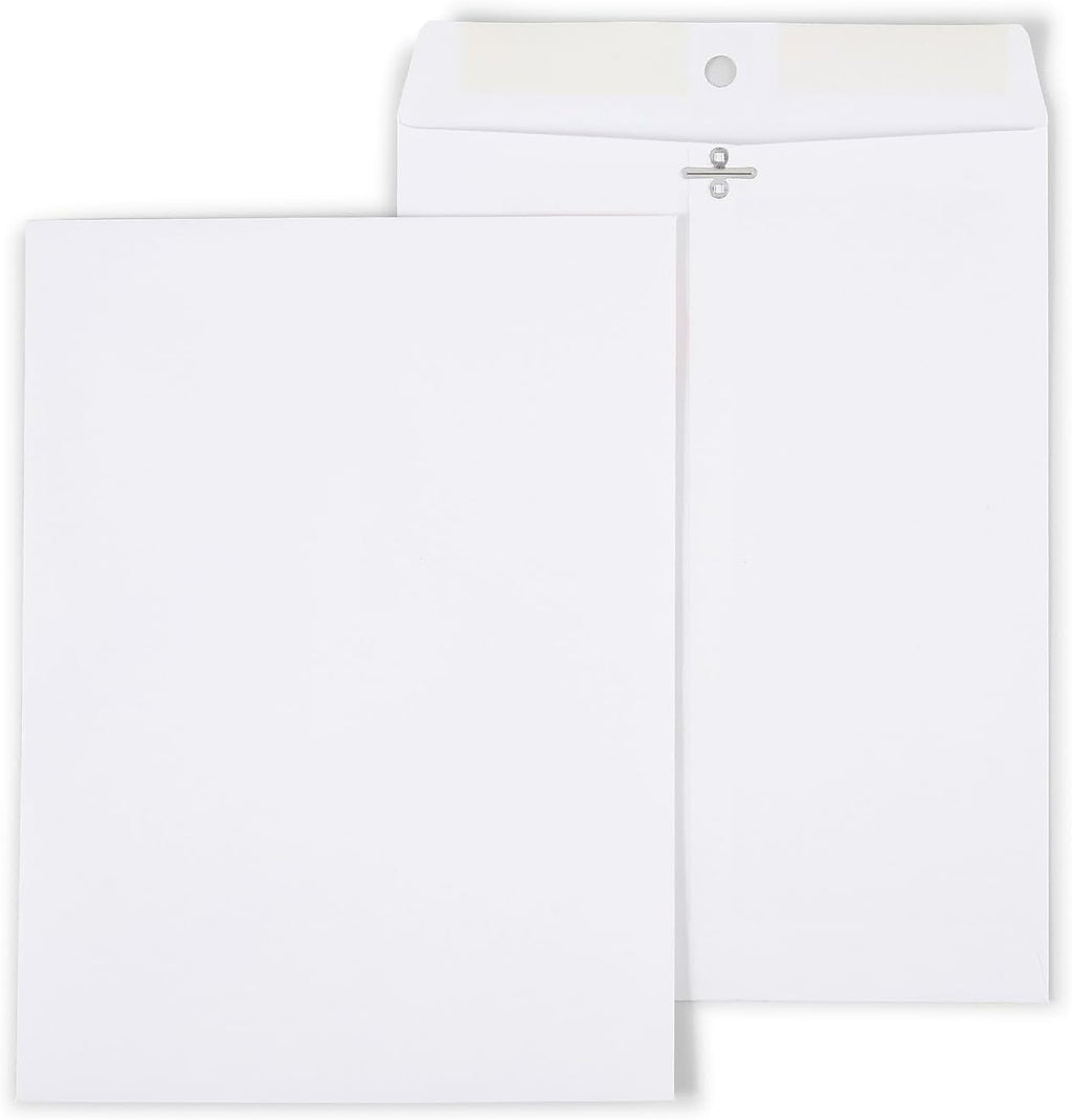 9x12 Wove Clasp Envelopes, White, Metal Clasp, 100/Box