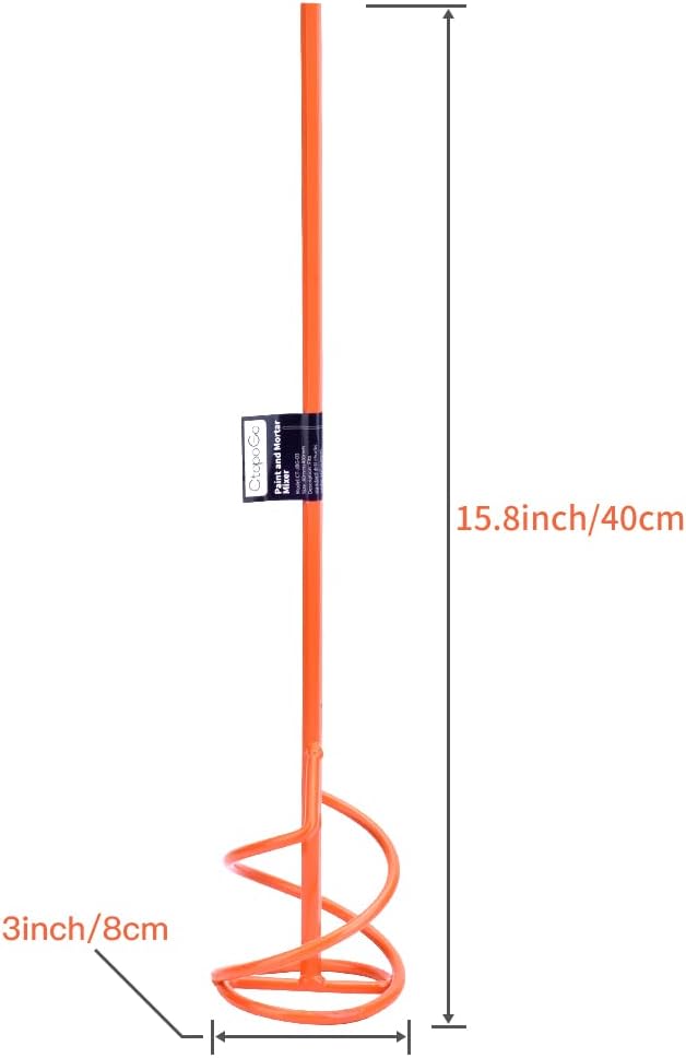 Paint & Mortar Mixer, 16" L, 3" Dia (Orange#03) | Compound, Sealer, Grout, Thinset, Plaster, Mud, Cement, Stirring