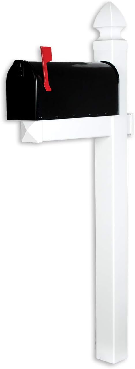 Richmond White Vinyl No-Dig Mailbox Post System with Stake | Includes ground anchor stake for easy no-dig