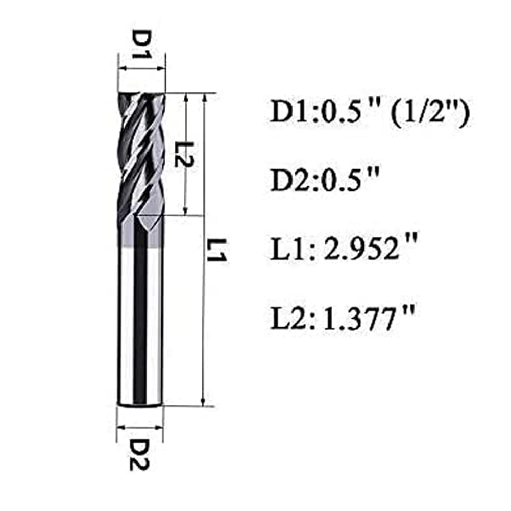 2PCS 1/2'' Carbide Square End Mill Bits Set, Milling Bits Cutter 1/2 Carbide End Mills for Alloy Steels/Hardened Steels, HRC 45 Deg Single End 4 Flute AlTiN Coating (2PCS 1/2in)