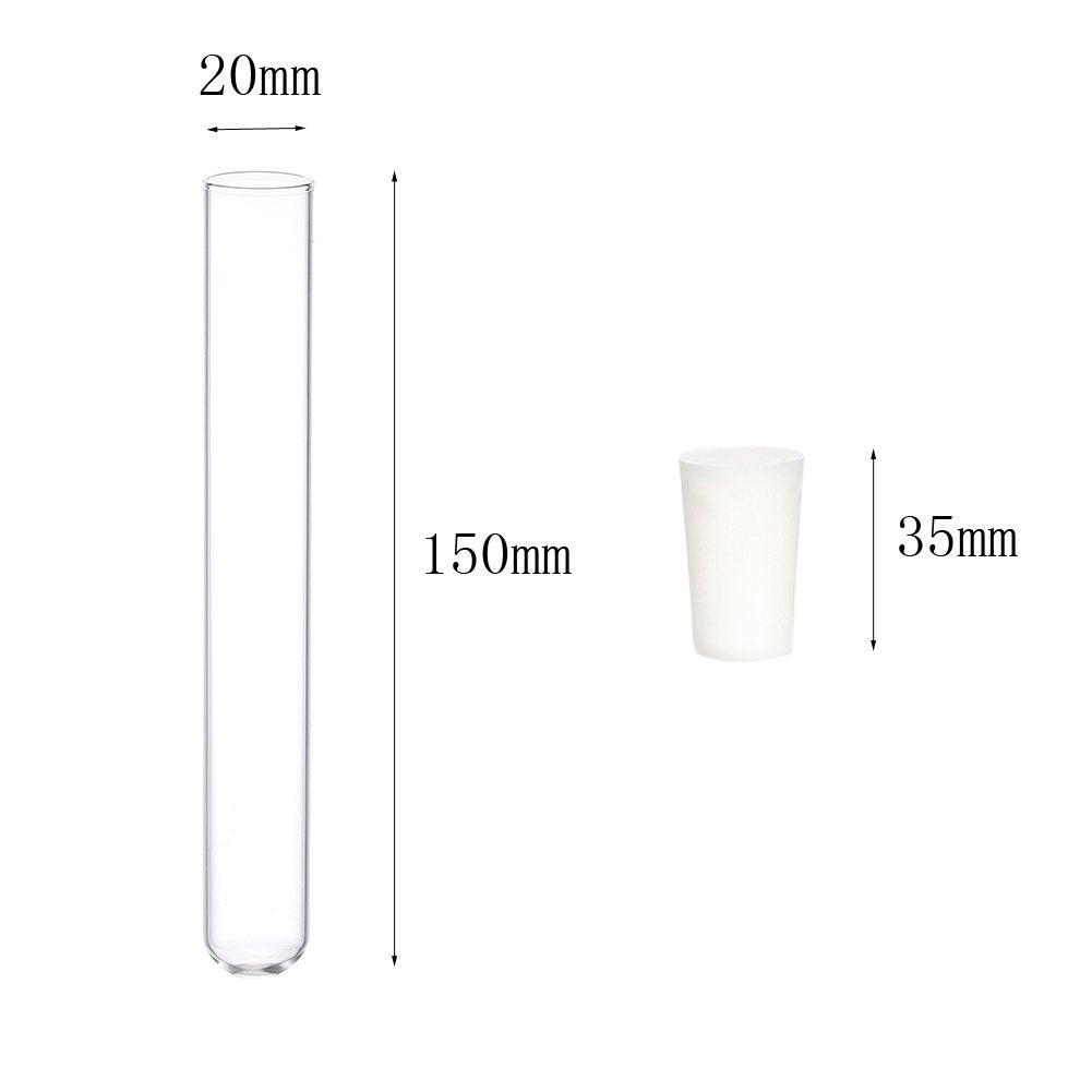 10-Pack Glass Test Tubes with Rubber Stoppers 150mm x 20mm
