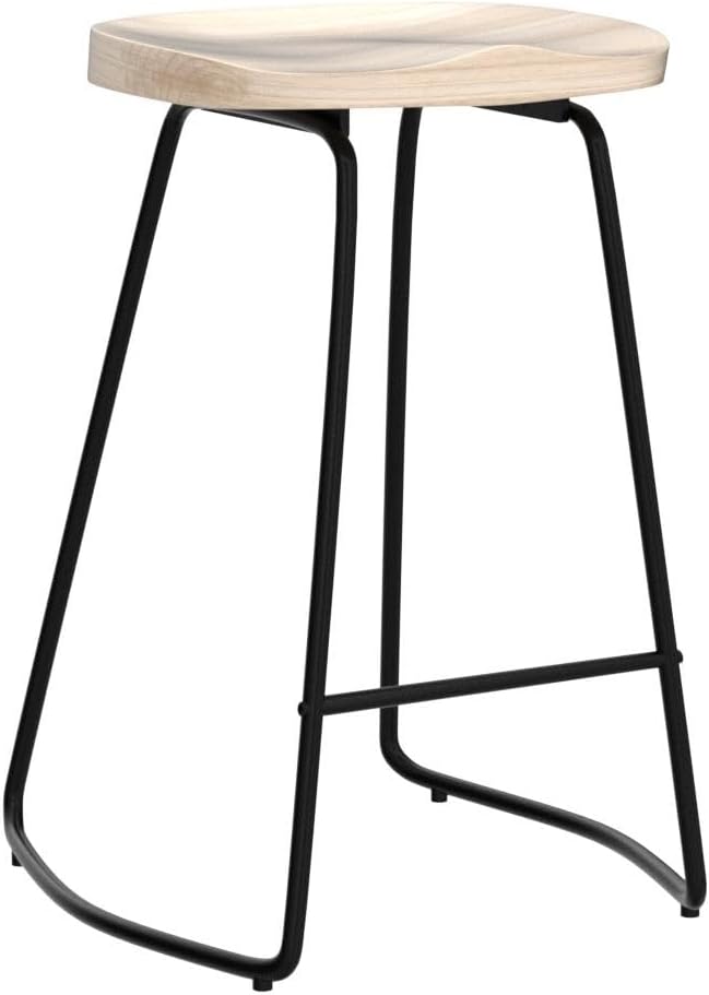 Backless Bar Stools Set of 3, 26" Wood Saddle Counter Stools