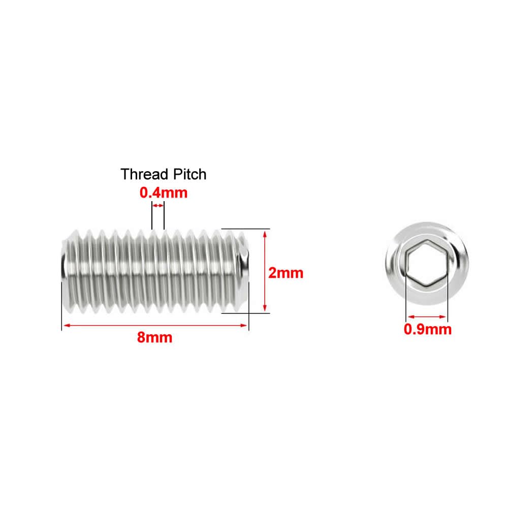 Junter 100pcs M2 x 8mm Flat Point Grub Hex Socket Set Screws Metric