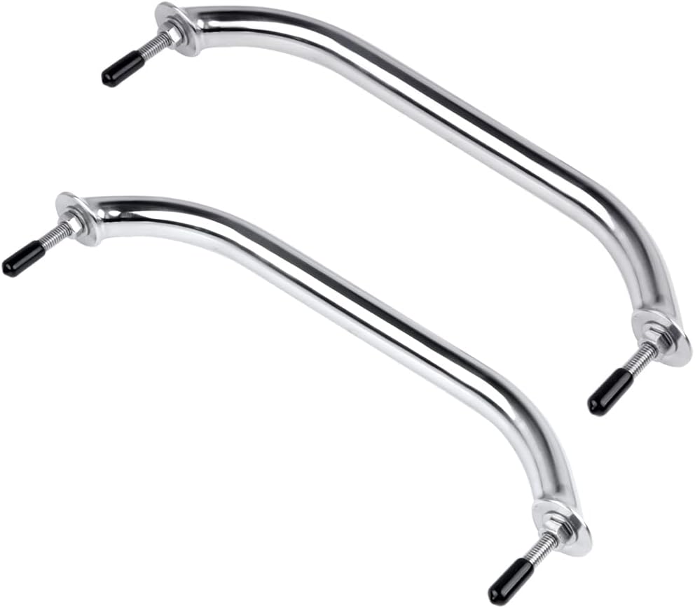 Polished Stainless Handrail,Heavy Duty Oval Boat Marine Grab Handle with Flange & Stud - 12" Long
