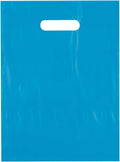 9x12 Teal Die Cut Handle Plastic Shopping Bags 100/cs