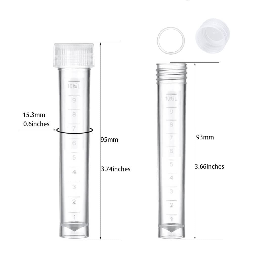 50PCS 10ml Plastic Small Vials with Screw Caps Sample Tubes Cryotubes,PP Material, Free from DNase, RNase, Human DNA