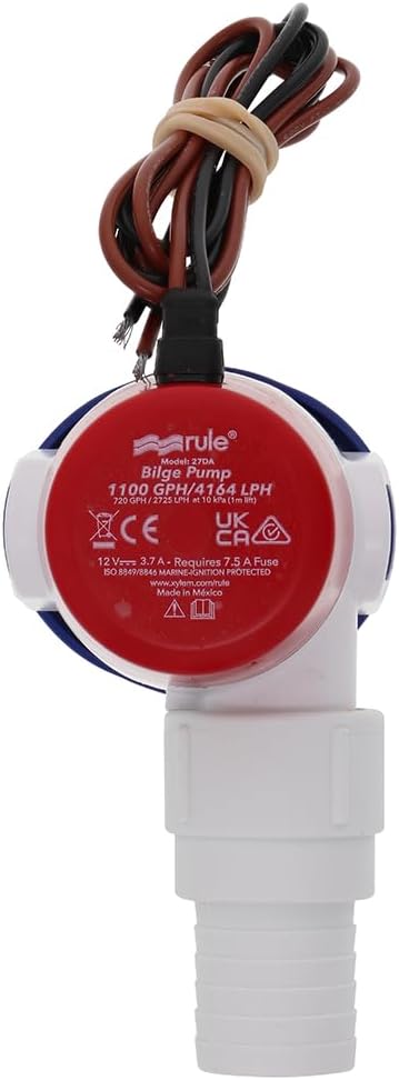 Rule 27DA, Standard Bilge Pump Non-Auto, Submersible, 1100GPH, 12V