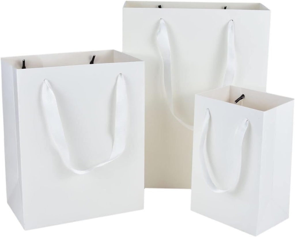 White Assorted Gift Bags with Handles, 10 Sets for 3 Sizes