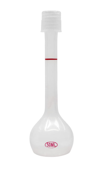 Volumetric Flask, 50mL - Chemical & Heat Resistant Polypropylene, with Screw Cap - Autoclavable