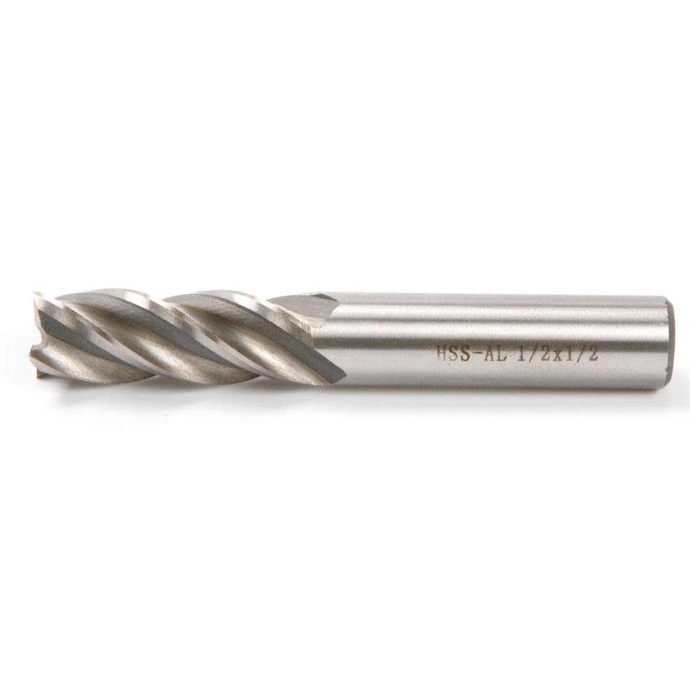 HSS-AL Carbide End Mill Set, 4 Flute Milling Cutter Bits, High Strength Breakage Resistance, 1/2x1/2 Inch, 5 Pack