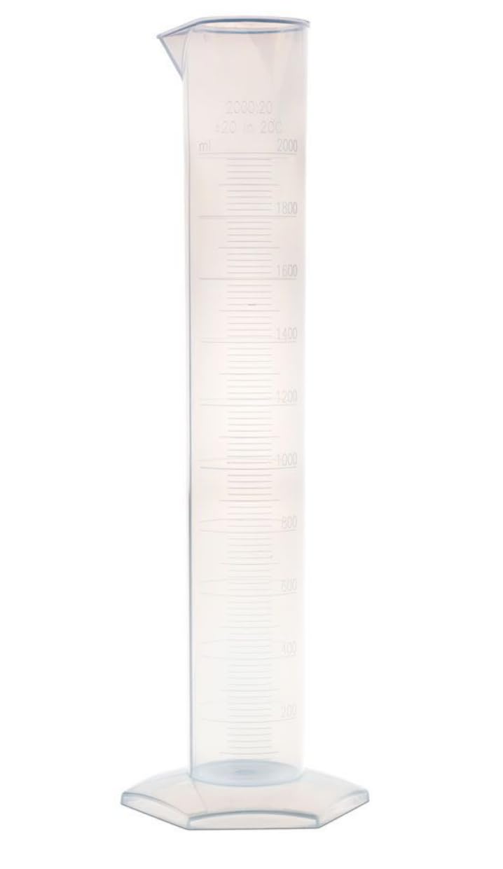 United Scientific Plastic Graduated Cylinder, 2000mL - Scientific Measuring Cylinder with Hexagonal Base - Polypropylene Plastic - Laboratory Quality, Autoclavable