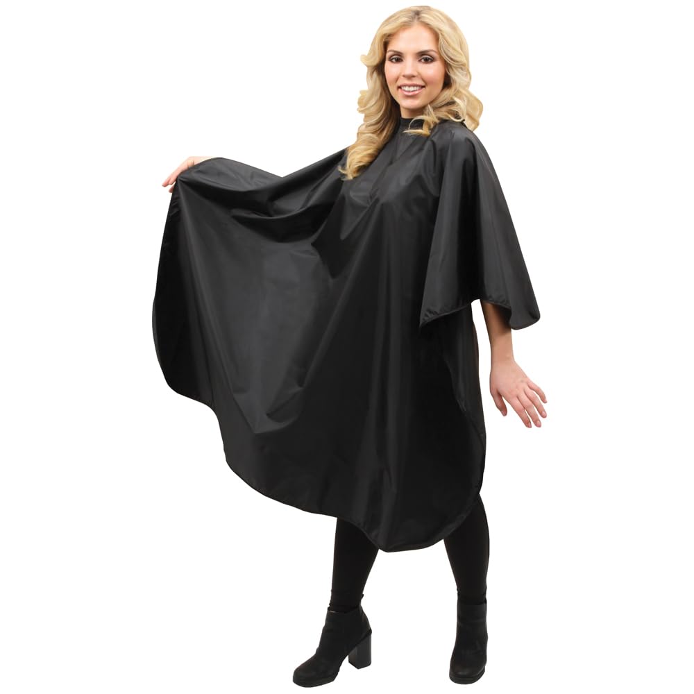 Poly Chemical Cape, Professional Hair Salon Styling Cape with Adjustable Snap Closure, Black, 58" L x 47" W