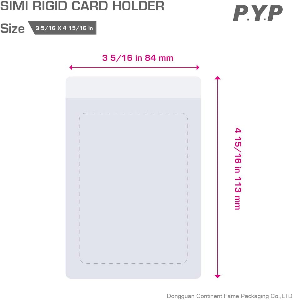 200ct Semi Rigid Card Holders - Card Sleeves for Trading Card with 1/2" Lip Sleeves Fit Standard Grading Cards