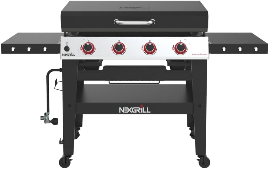 Daytona 4-Burner Gas Griddle, Flat Top Grill with Side Tables