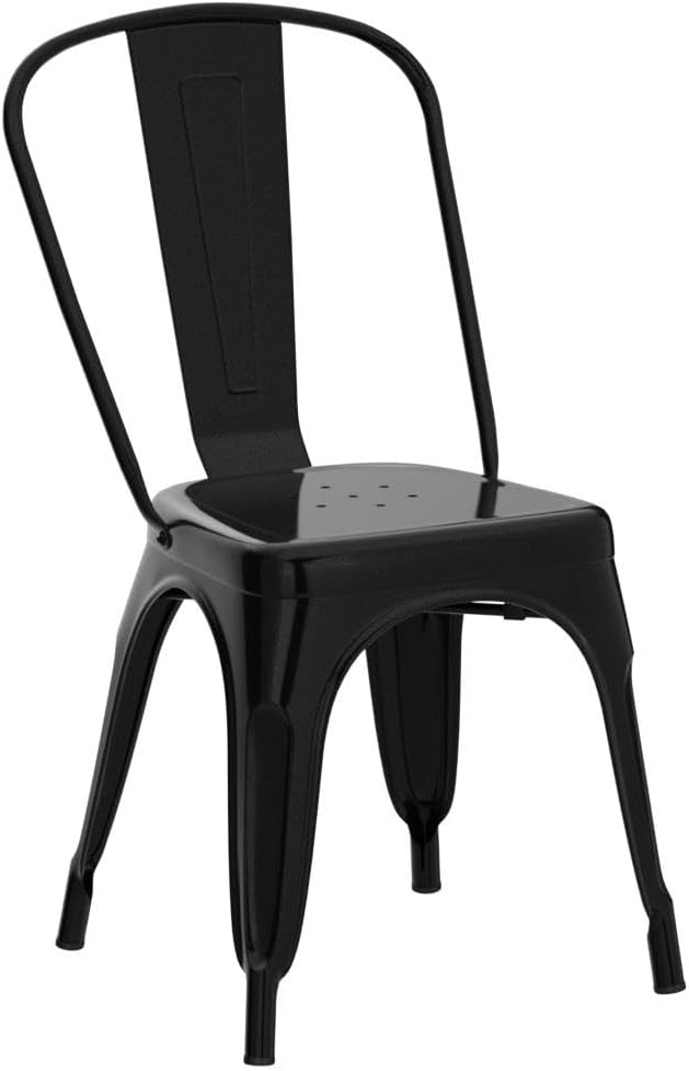 Metal Chairs Set of 4, Stackable Dining Chairs with Back, Black