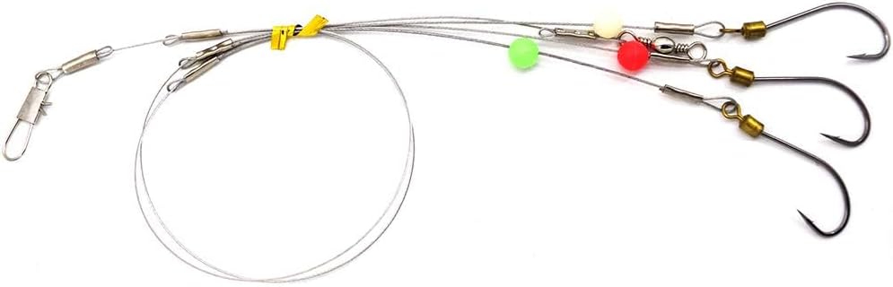 Fishing Hook with Leader,5 Hooks Fishing Rig-7 Strands Nylon Coated Fishing Leader with Swivle,Snap,Hooks