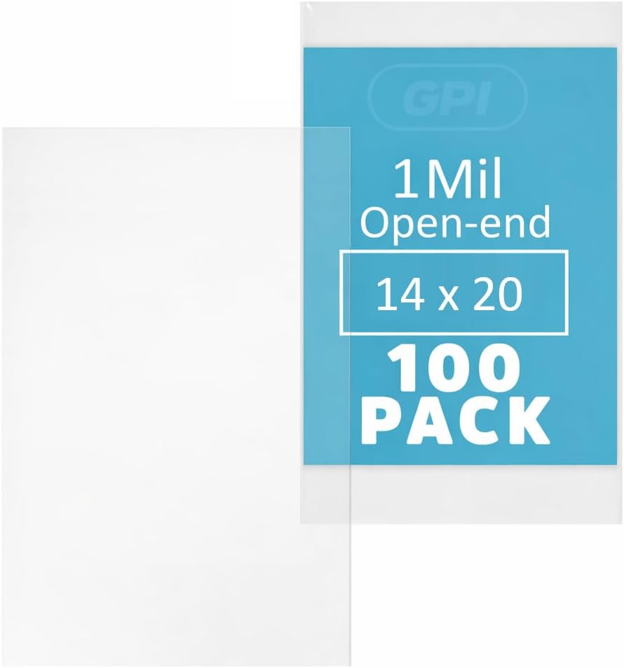 14" x 20" Open-End Flat Poly Bags, Extra-Large, 100 Pack, 1 Mil Lightweight