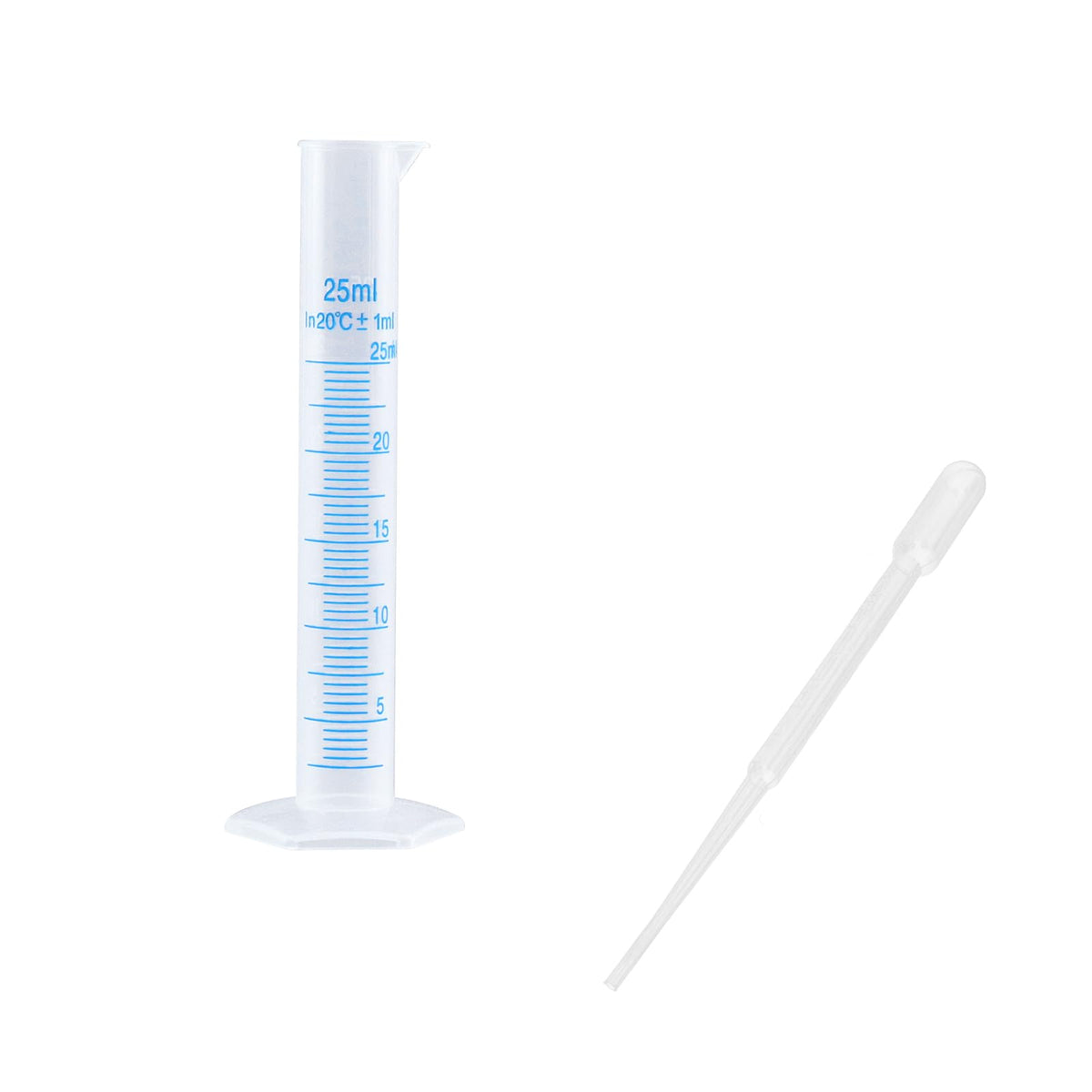 Geesatis 25ML Plastic Graduated Cylinder(10) and 2 ML(20) Plastic Droppers