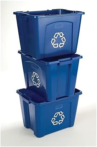 Recycling Bin/Box, Stackable, 14 GAL, Blue, for Indoors/Outdoors/Garages/Homes/Commercial Facilities