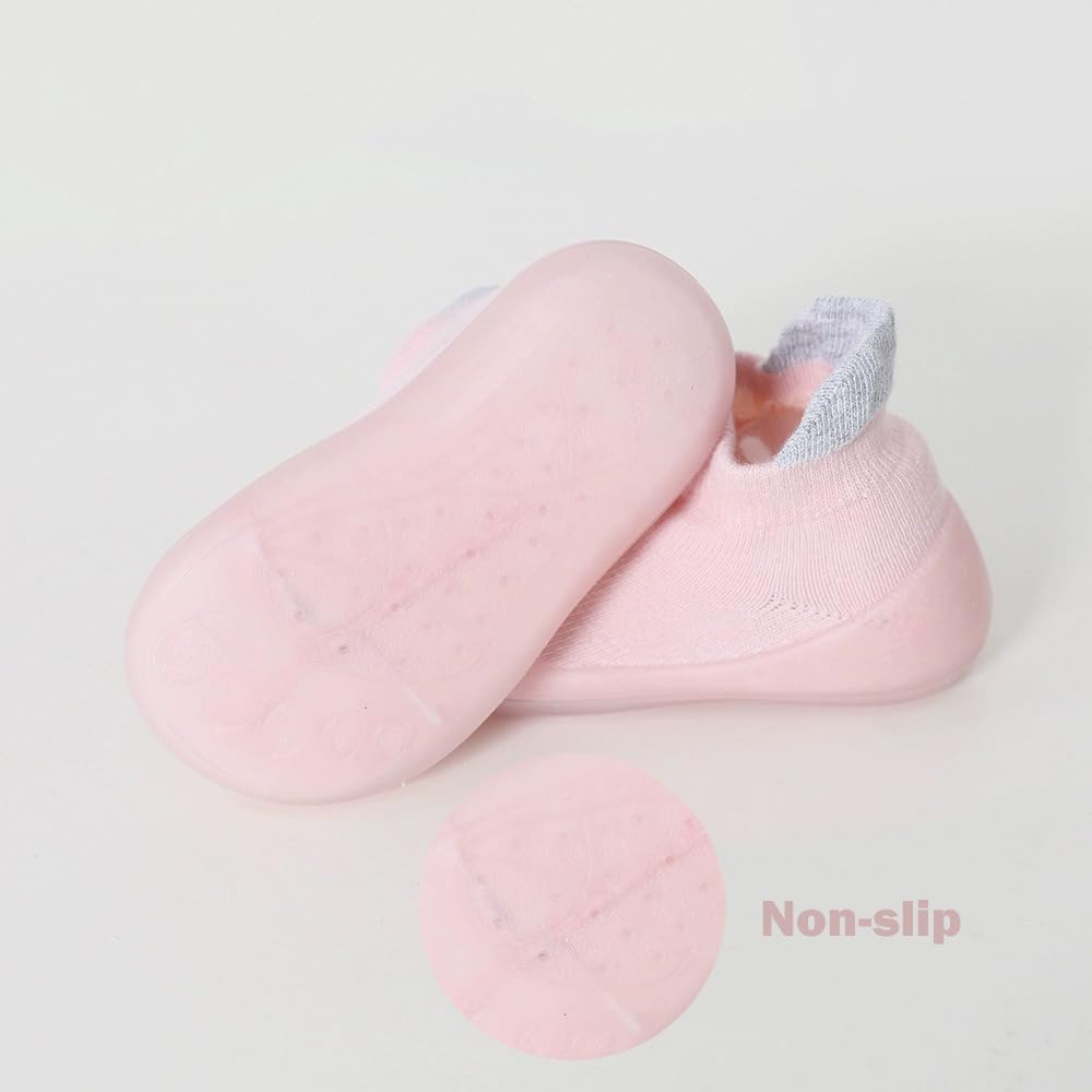 2 Pairs Baby Sock Shoes Boys Girls Non Slip Soft Rubber Sole Sneakers Toddler Infant Slip On Slippers First Walking